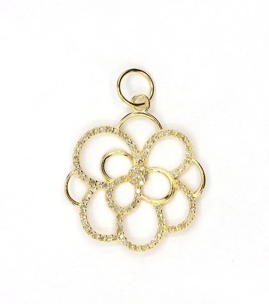 Flower 14k Solid Gold Diamond Pendants.