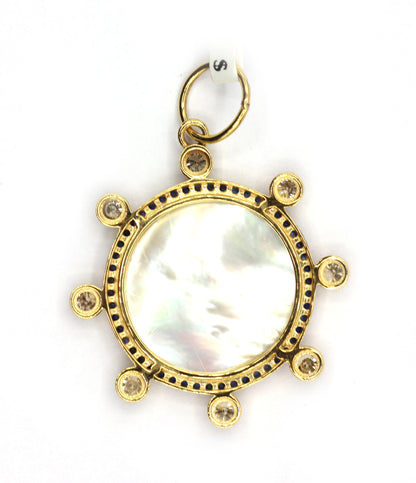 Round 14k Solid Gold Diamond Pendants With Pearl