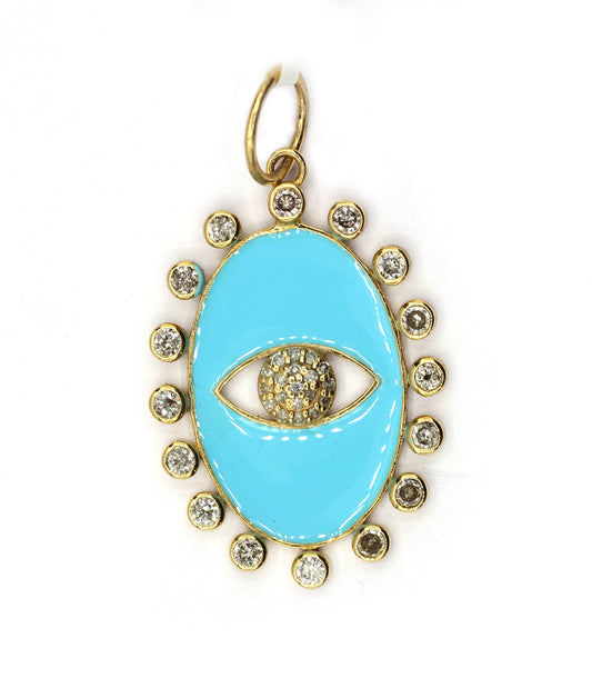 Oval 14k Solid Gold Diamond Pendants