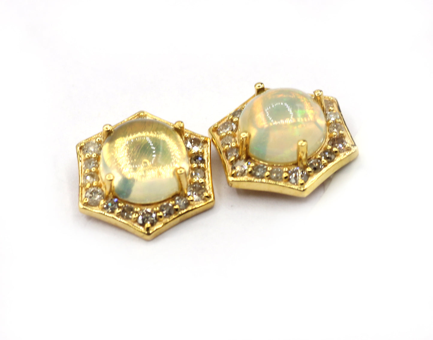 14k Solid Gold Diamond Earring With Opal Stone