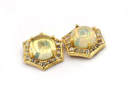 14k Solid Gold Diamond Earring With Opal Stone
