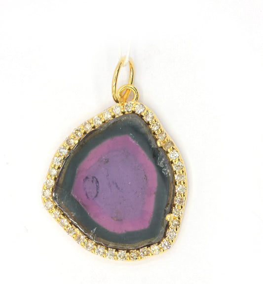 Watermelon Tourmaline 14k Solid Gold Diamond Pendants