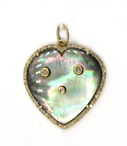 Black Mother of Pearl 14k Solid Gold Diamond Pendants