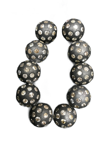 Round Pave Diamond Bead .925 Oxidized Sterling Silver Diamond Beads, Genuine handmade pave diamond Beads.