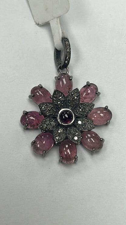 Flower Silver Pave Diamond Pendant
