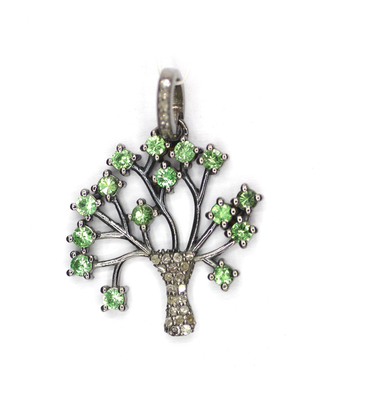 Green Tsavorite Blue Sapphire Tree Diamond Pendant