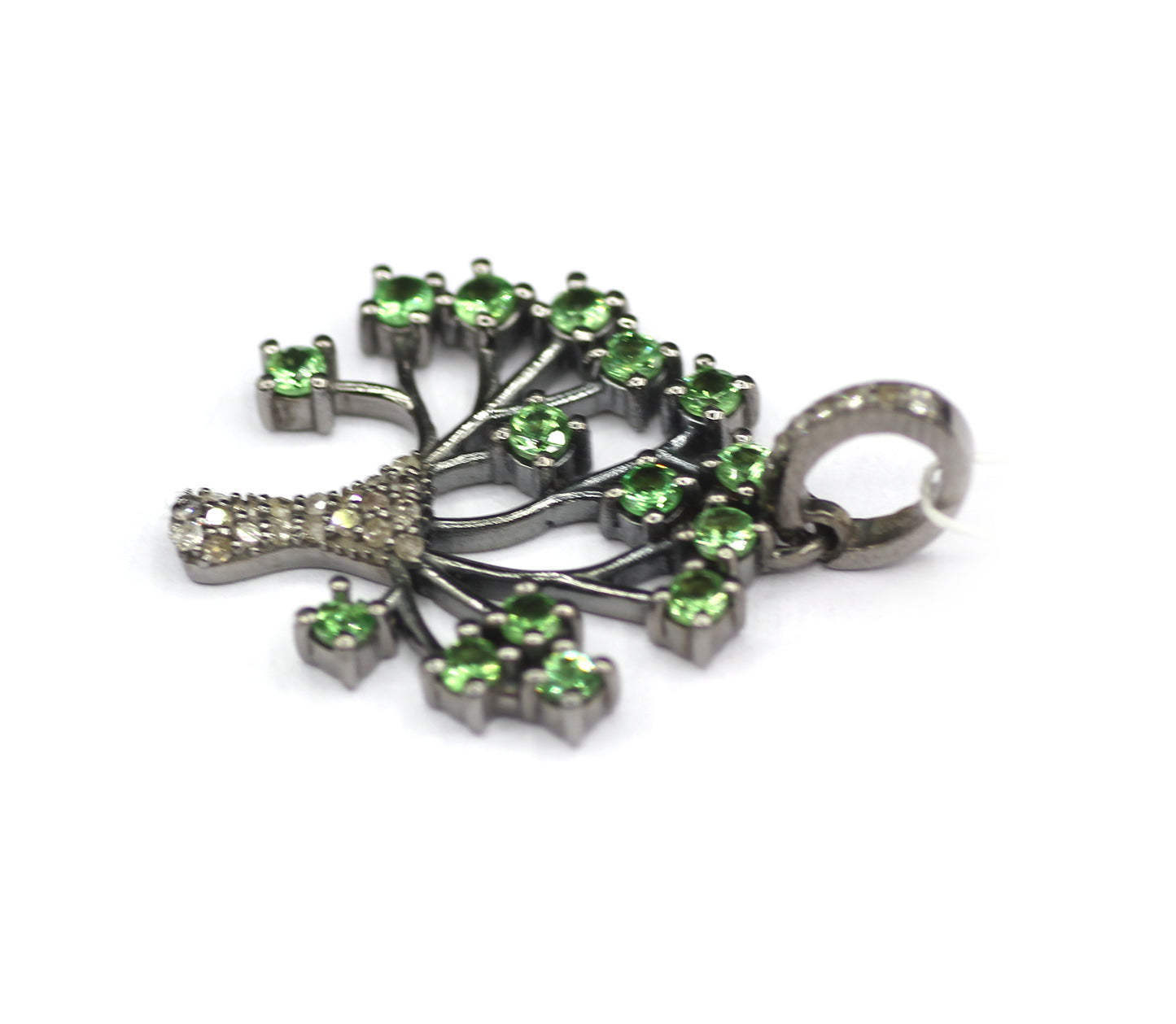 Green Tsavorite Blue Sapphire Tree Diamond Pendant
