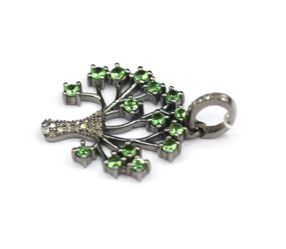 Green Tsavorite Blue Sapphire Tree Diamond Pendant