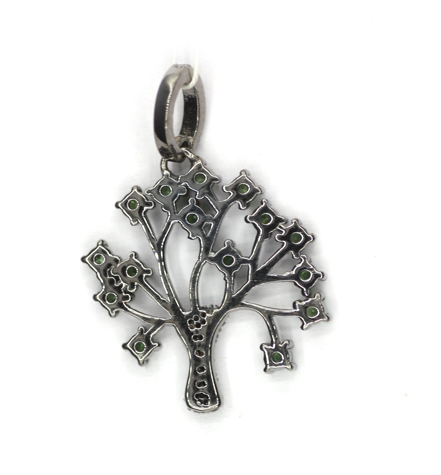 Green Tsavorite Blue Sapphire Tree Diamond Pendant