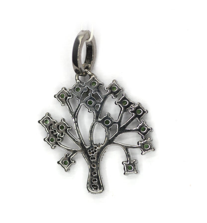 Green Tsavorite Blue Sapphire Tree Diamond Pendant