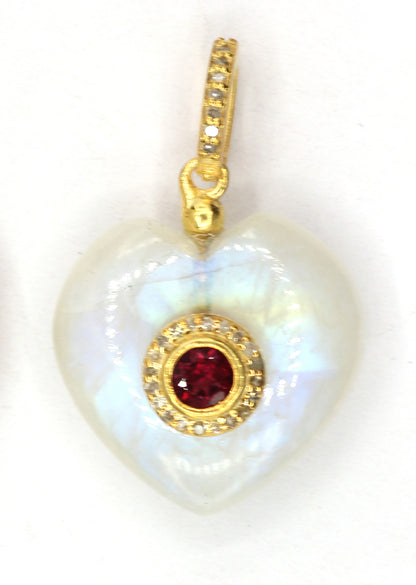 Heart Moonstone Silver Pave Diamond Pendant