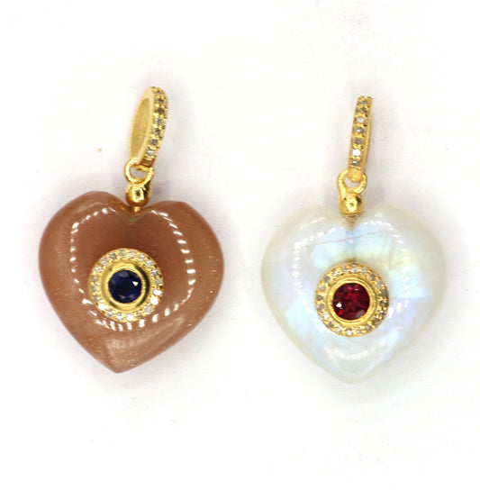 Heart Moonstone Silver Pave Diamond Pendant