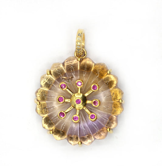 Ametrine Round Silver Pave Diamond Pendant
