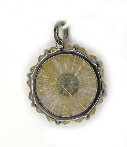 Golden Rutile Silver Pave Diamond Pendant