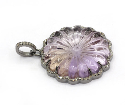 Ametrine Silver Pave Diamond Pendant