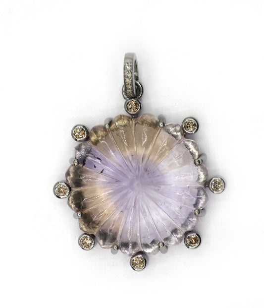 Ametrine Silver Pave Diamond Pendant