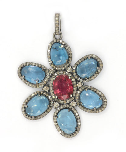 Flower Silver Pave Diamond Pendant