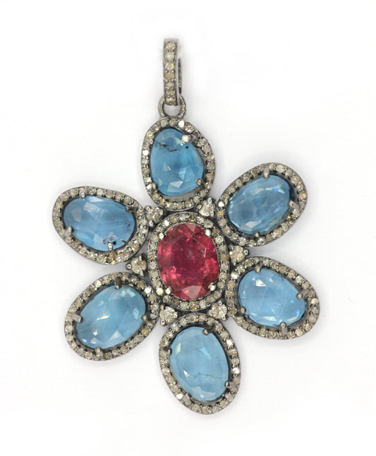 Flower Silver Pave Diamond Pendant