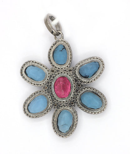 Flower Silver Pave Diamond Pendant