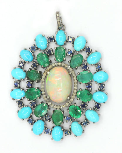 Oval Silver Pave Diamond Pendant