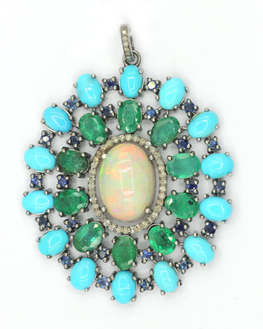 Oval Silver Pave Diamond Pendant