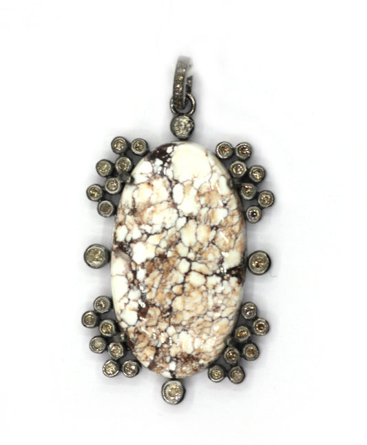 Oval Silver Pave Diamond Pendant