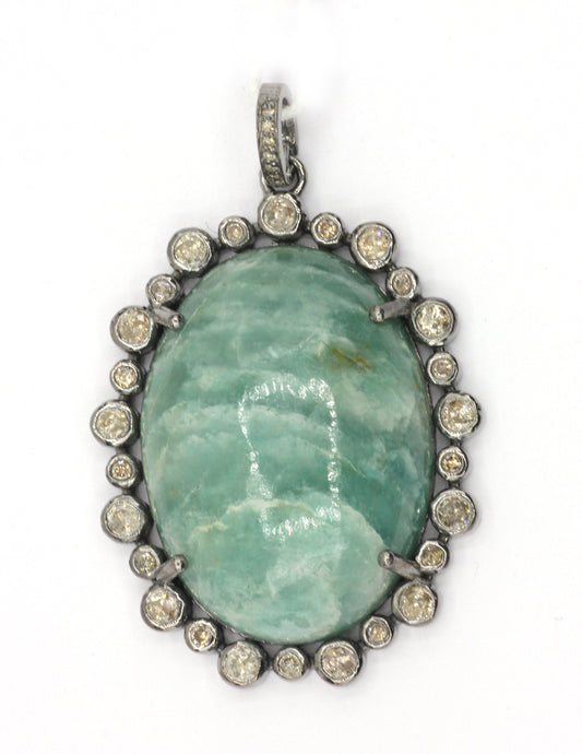 Oval Silver Pave Diamond Pendant