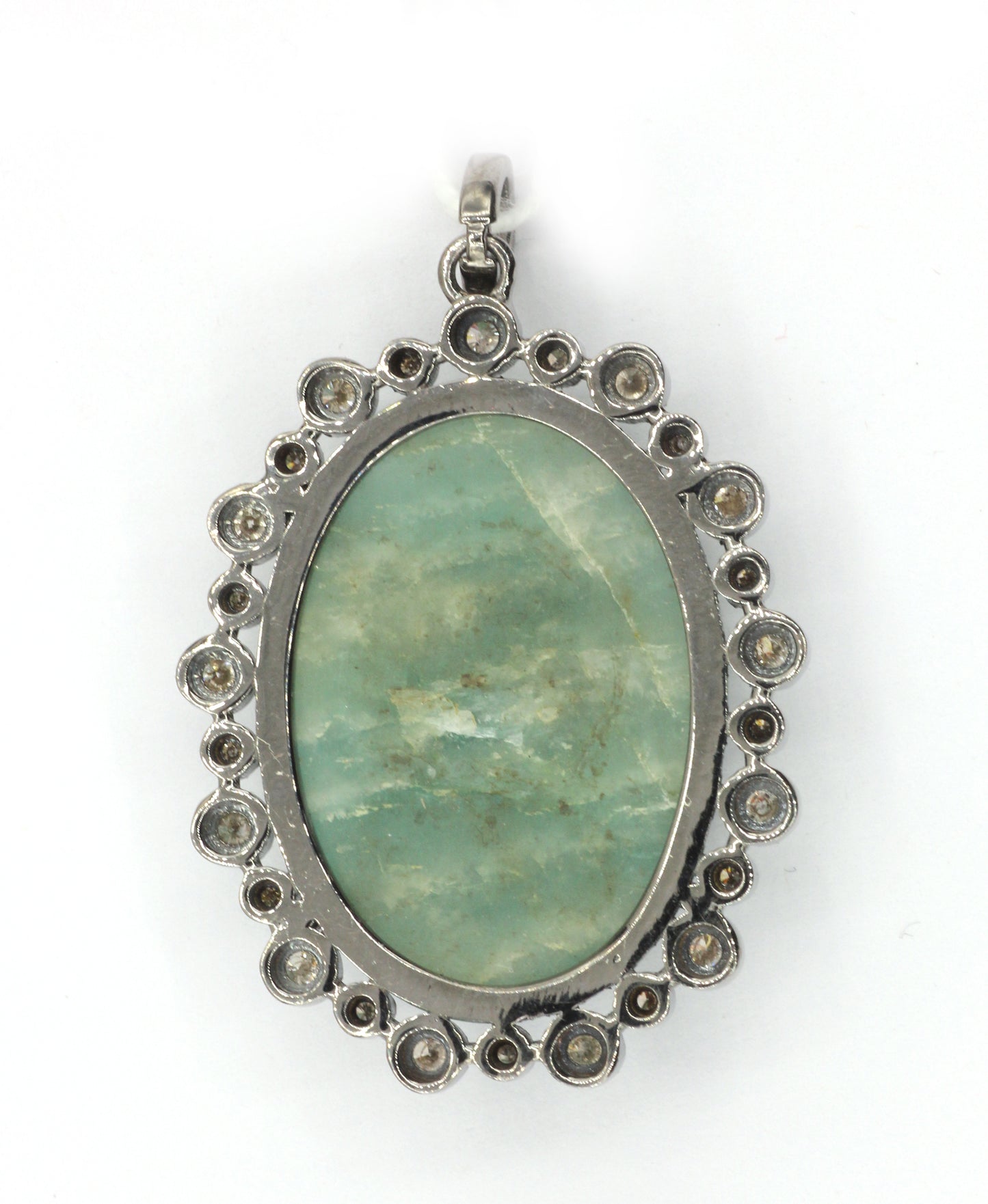Oval Silver Pave Diamond Pendant
