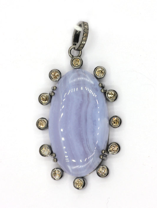 Oval Silver Pave Diamond Pendant
