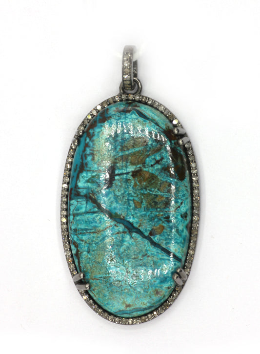 Oval Silver Pave Diamond Pendant