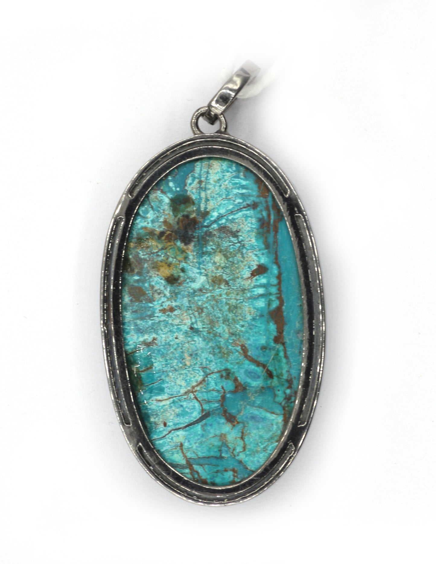 Oval Silver Pave Diamond Pendant