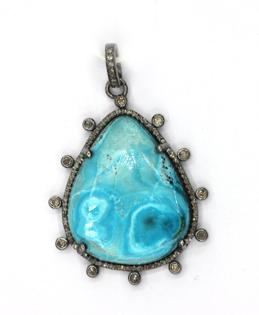 Pear Silver Pave Diamond Pendant