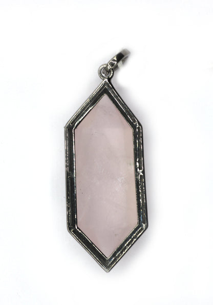 Rose Quartz Silver Pave Diamond Pendant