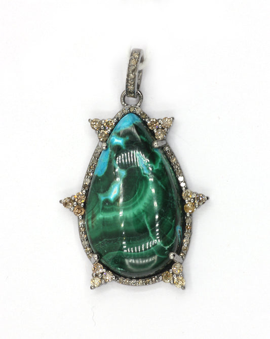 Malachite  Pave Diamond Pendant