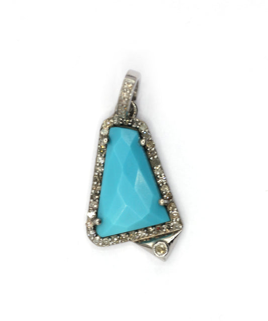 Turquoise Silver Pave Diamond Pendant