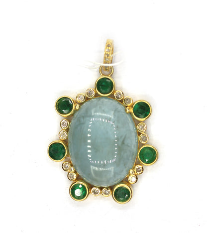 Oval Silver Pave Diamond Pendant