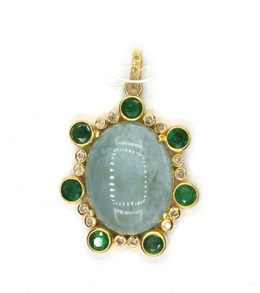 Oval Silver Pave Diamond Pendant