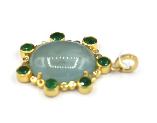 Oval Silver Pave Diamond Pendant