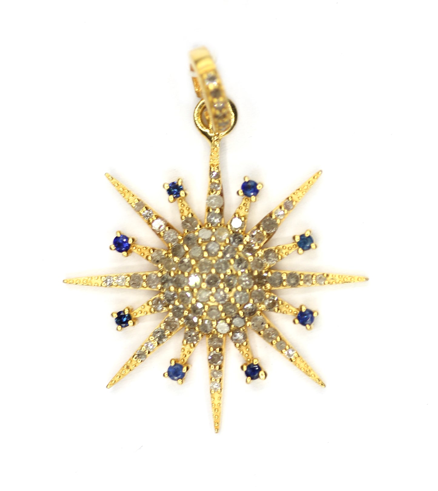 Star shaped sterling silver pendant with Diamond And Blue Sapphire