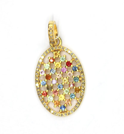 Oval Silver Pave Diamond Pendant