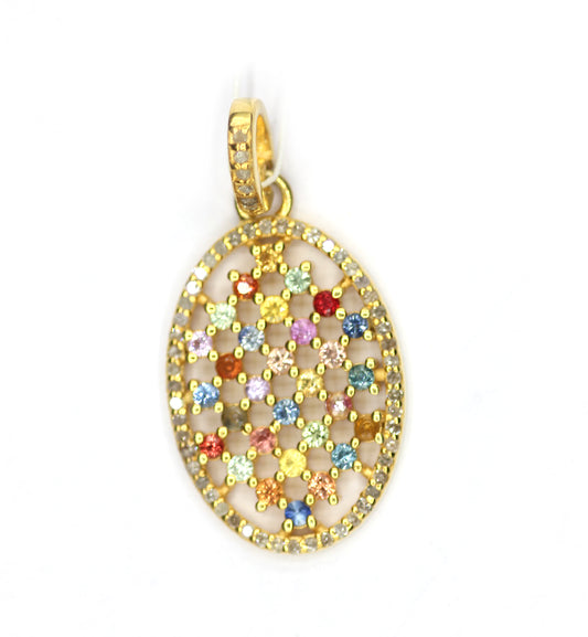 Oval Silver Pave Diamond Pendant