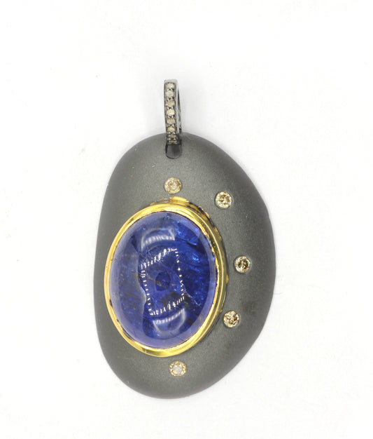 Oval Silver Pave Diamond Pendant