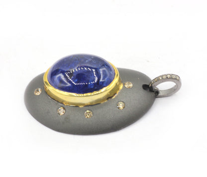Oval Silver Pave Diamond Pendant
