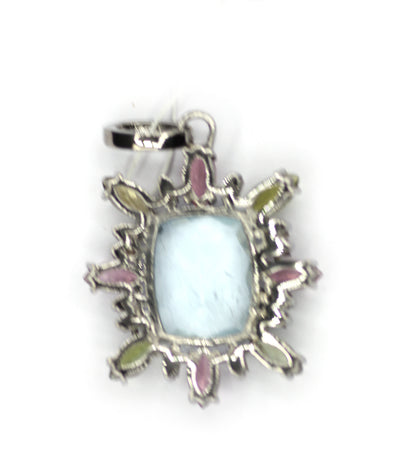 Aquamarine sterling silver Diamond Pendant With Tourmaline Stone