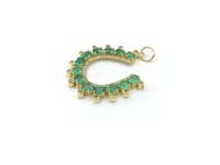 14k Solid Gold Horse Shoe Pendant with Emerald and Diamonds
