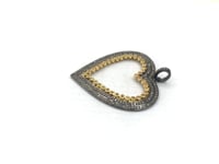 Heart Shape 14K Gold & Silver Diamond Pendant .925 Oxidized Sterling Silver Diamond Pendant, Genuine handmade pave diamond Pendant.