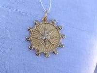 Round Disk On Star 14k Solid Gold Diamond Pendants.