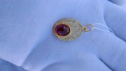 Oval 14k Solid Gold Diamond Pendants