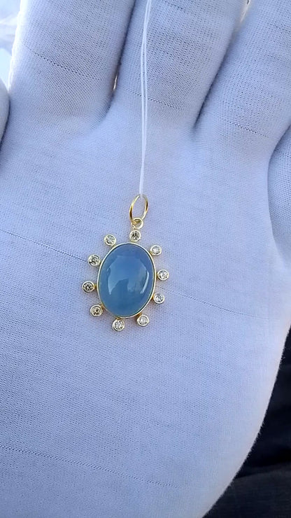 Oval 14k Solid Gold Diamond Pendants