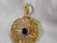 Golden Rutile Silver Pave Diamond Pendant